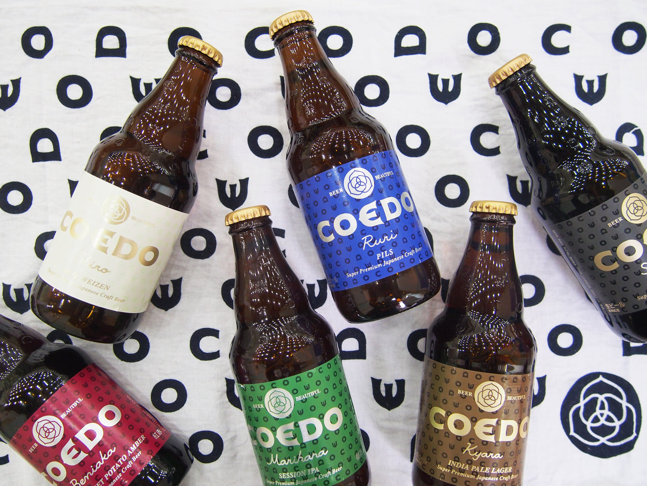 COEDO 瓶ビール6種（紅赤 Benika、伽羅 Kyara、瑠璃 Ruri、毬花 Marihana、漆黒 Shikkoku、白 Shiro）と手ぬぐい ギフトセット 川越のクラフトビール